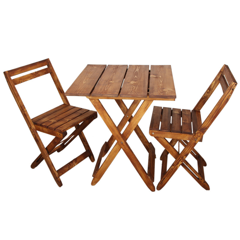 میز و صندلی سفری مدل تاشو چوبی مجموعه 3 عددی